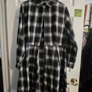 SHEIN Black and White Plaid Long Sleeve Dress